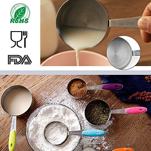 Uten 10 Piezas Tazas Medidoras Cucharas Medidoras Acero Inoxidable 18/8, 5 Tazas Medidoras + 5 Cucharas Medidoras Juegos de Cucharas Medidoras Silicona Antideslizante Utensilios de Cocina