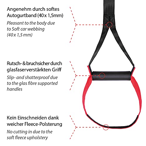 Variosling® Sistema/Kit BÁSICO de Entrenamiento en Suspensión/Sling-Trainer | Ancla de la Puerta, Póster/DVD de Ejercicios, Bolsa de Transporte | Todo el Cuerpo, Negro-Rojo