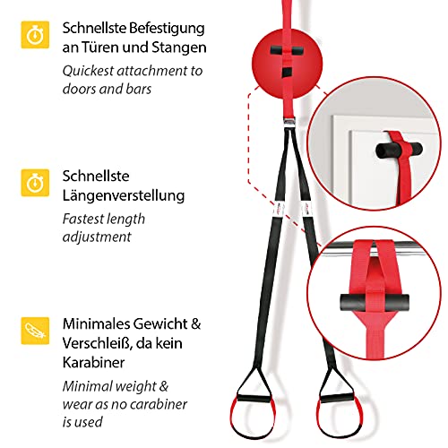 Variosling® Sistema/Kit BÁSICO de Entrenamiento en Suspensión/Sling-Trainer | Ancla de la Puerta, Póster/DVD de Ejercicios, Bolsa de Transporte | Todo el Cuerpo, Negro-Rojo