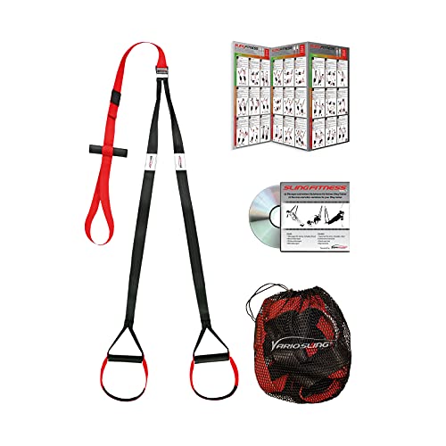 Variosling® Sistema/Kit BÁSICO de Entrenamiento en Suspensión/Sling-Trainer | Ancla de la Puerta, Póster/DVD de Ejercicios, Bolsa de Transporte | Todo el Cuerpo, Negro-Rojo