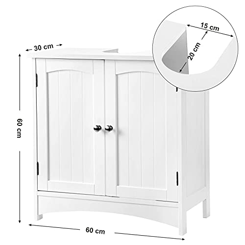 Vasagle BBC01WT BBC01WT-Armario para Debajo del Lavabo (2 Puertas, con Estante Regulable), Madera, Blanco, 60 x 60 x 30 cm (B x H x T)