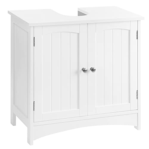 Vasagle BBC01WT BBC01WT-Armario para Debajo del Lavabo (2 Puertas, con Estante Regulable), Madera, Blanco, 60 x 60 x 30 cm (B x H x T)