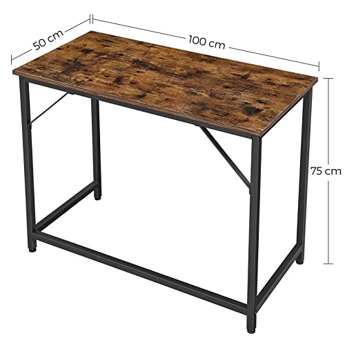 VASAGLE Escritorio, Mesa de Ordenador, Mesa de Oficina pequeña, 100 x 50 x 75 cm, para Estudio, Oficina, Montaje Simple, Acero, Diseño Industrial, Marrón Rústico y Negro LWD41X