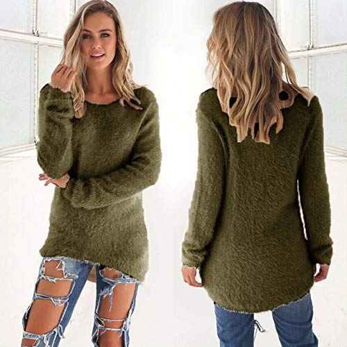 VEMOW Suéteres De Manga Larga Irregular del Dobladillo Tops Jersey Otoño Invierno, Elegantes Moda Color Sólido Camisa Suelta Tops Casual Suelta Blusas Sudadera Tapas Plus Size(C Ejercito Verde,XXL)