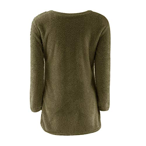 VEMOW Suéteres De Manga Larga Irregular del Dobladillo Tops Jersey Otoño Invierno, Elegantes Moda Color Sólido Camisa Suelta Tops Casual Suelta Blusas Sudadera Tapas Plus Size(C Ejercito Verde,XXL)