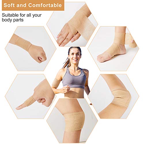 Venda Cohesiva Vendas Autoadhesivas 7.5cm X 4.5m (12 rollos), Cinta Autoadhesiva para Primeros Auxilios, Protección Deportiva, Esguinces e Inflamación (Beige)