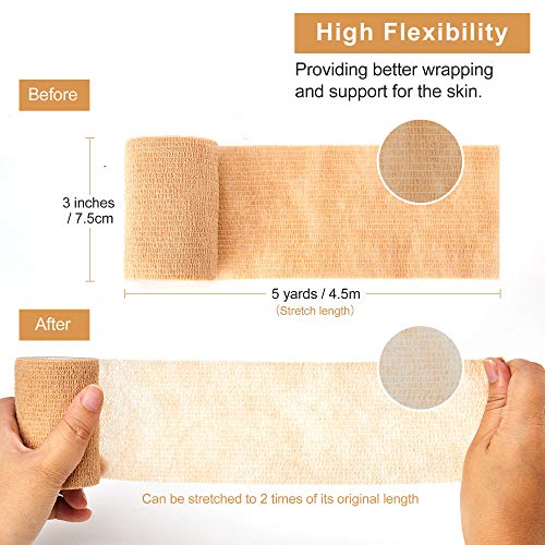 Venda Cohesiva Vendas Autoadhesivas 7.5cm X 4.5m (12 rollos), Cinta Autoadhesiva para Primeros Auxilios, Protección Deportiva, Esguinces e Inflamación (Beige)