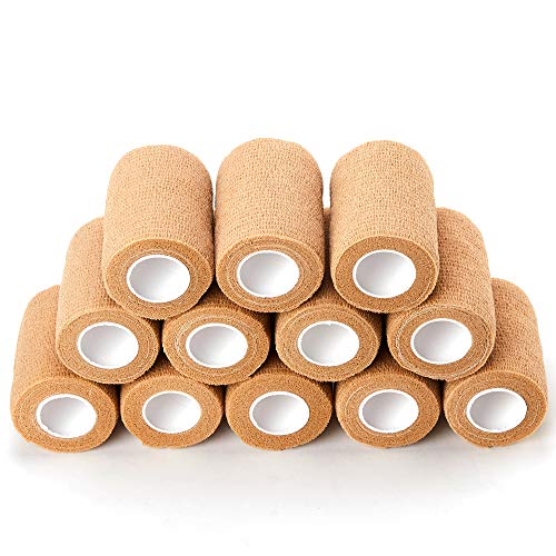 Venda Cohesiva Vendas Autoadhesivas 7.5cm X 4.5m (12 rollos), Cinta Autoadhesiva para Primeros Auxilios, Protección Deportiva, Esguinces e Inflamación (Beige)