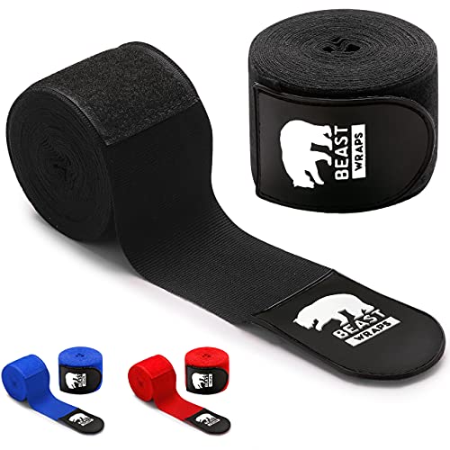 Vendas Boxeo 5 Metros Semi elásticas y con Presilla para el Pulgar. Vendas Boxeo Hombre y Mujer (Kick Boxing, Muay Thai, MMA, Artes Marciales, fitboxing). Cintas Boxeo Transpirables (Negro)