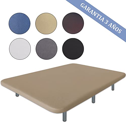 Ventadecolchones - Base tapizada Modelo Drago Súper-Reforzada con Sistema Antiruido con 7 Patas de 27 cm con 7 Barras transversales 3D Beige Medida 135 x 190 cm