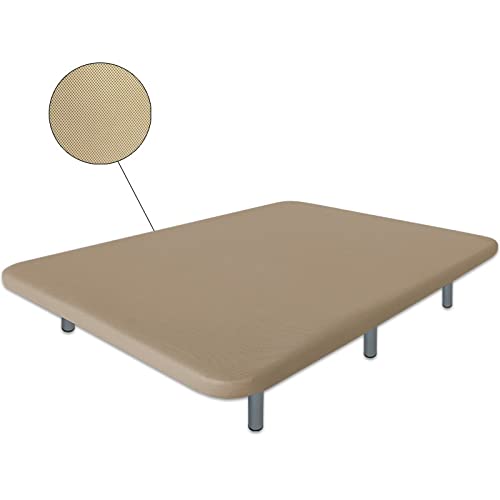 Ventadecolchones - Base tapizada Modelo Drago Súper-Reforzada con Sistema Antiruido con 7 Patas de 27 cm con 7 Barras transversales 3D Beige Medida 135 x 190 cm