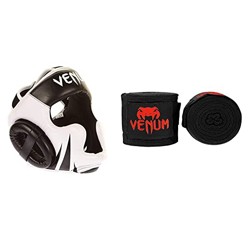 Venum Challenger 2.0 Casco MMA, Unisex Adulto, Negro/Blanco, Talla Única + Kontact Vendas De Boxeo, Unisex Adulto