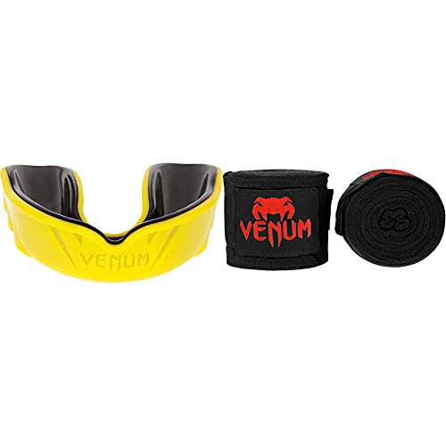 VENUM Challenger Protector de Dientes, Unisex Adulto, Amarillo/Negro, Talla Única + Kontact Vendas De Boxeo, Unisex Adulto