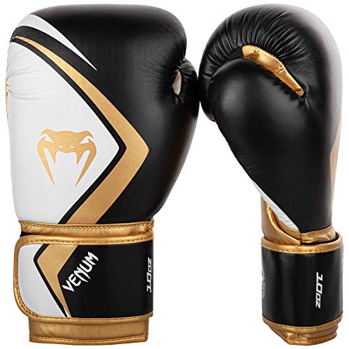 Venum Contender 2.0 Guantes de Boxeo, Unisex Adulto, Negro/Blanc-Oro, 12 Oz + Kontact Vendas de Boxeo, Unisex Adulto