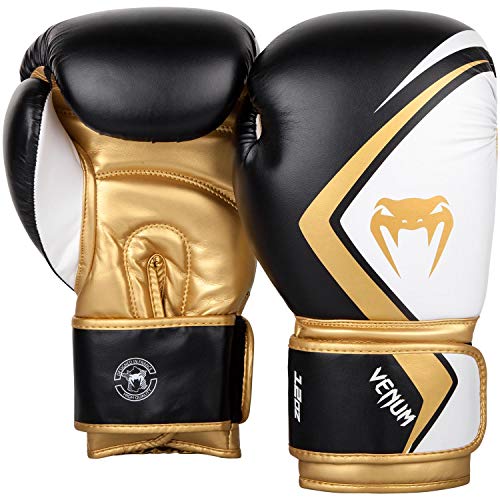 Venum Contender 2.0 Guantes de Boxeo, Unisex Adulto, Negro/Blanc-Oro, 12 Oz + Kontact Vendas de Boxeo, Unisex Adulto