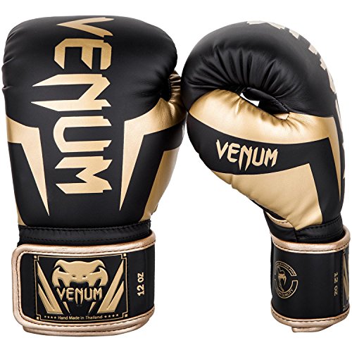 Venum Elite Guantes de Boxeo, Unisex Adulto, Negro/Dorado, 14 oz + Kontact Vendas de Boxeo, Unisex Adulto