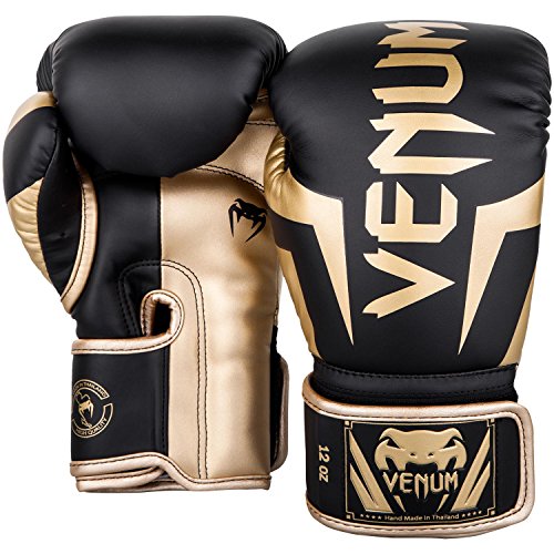 Venum Elite Guantes de Boxeo, Unisex Adulto, Negro/Dorado, 14 oz + Kontact Vendas de Boxeo, Unisex Adulto