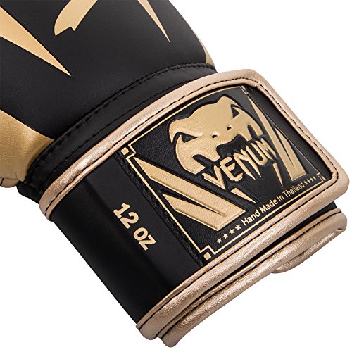 Venum Elite Guantes de Boxeo, Unisex Adulto, Negro/Dorado, 14 oz + Kontact Vendas de Boxeo, Unisex Adulto