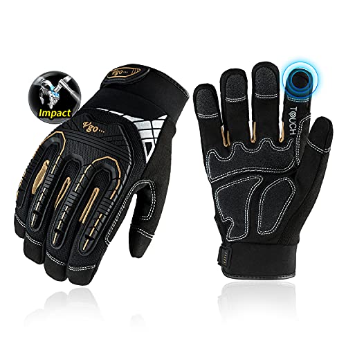 VGO... 3-Pares Guantes de Trabajo de Seguridad, Guantes Mecánicos, Anti-Impacto, Antivibración para Trabajo Pesado (M, Negro, SL8849)