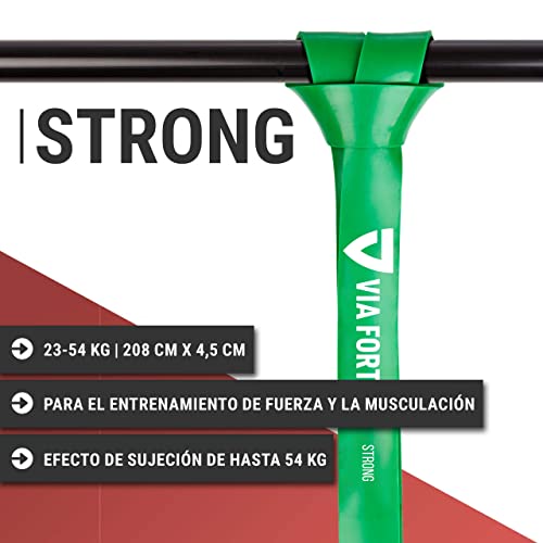 VIA FORTIS Banda Elástica de Resistencia Cuerda de Fuerza para Fitness, Crossfit, Pilates, Estiramientos| Incluye Bolsa de Transporte | 5 Niveles de Resistencia Diferentes (4 - Strong (Verde))