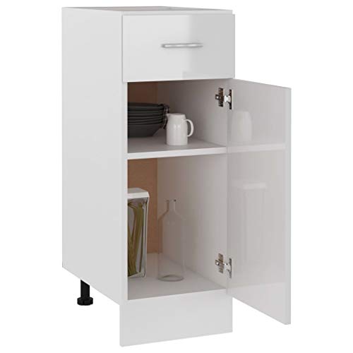 vidaXL Armario de Cocina Mueble Mobiliario Duradero Mesa Trabajo Almacenamiento Cuenco Plato Olla Alacena Aglomerado Blanco con Brillo 30x46x81,5 cm