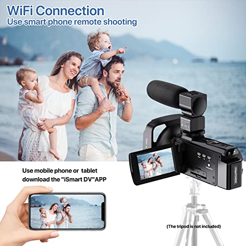 Videocámara 4K Ultra HD 48MP Camara,WiFi IR Visión Nocturna Camara Video,Zoom Digital 16X 3.0"IPS Pantalla Táctil Giratoria De 270 °Youtube cámara con Micrófono,Estabilizador,Control Remotol (4K plus)