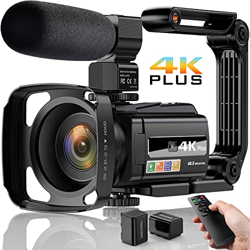 Videocámara 4K Ultra HD 48MP Camara,WiFi IR Visión Nocturna Camara Video,Zoom Digital 16X 3.0"IPS Pantalla Táctil Giratoria De 270 °Youtube cámara con Micrófono,Estabilizador,Control Remotol (4K plus)