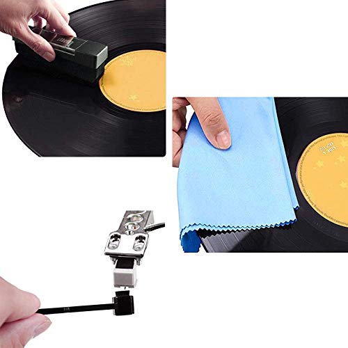 Viilich Kit Limpiador de Discos de Vinilo,Cepillo de Limpieza antiestático Terciopelo,Cepillo de Limpieza Profesional para palpadores,Cepillo de Vinilo Tipo palpador con paño de Limpieza para Discos