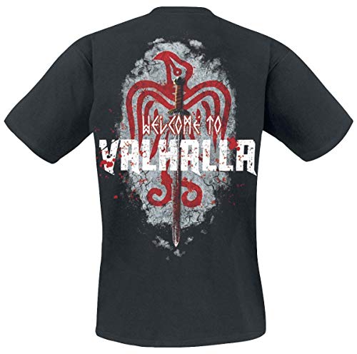 Vikings Welcome To Valhalla Hombre Camiseta Negro L, 100% algodón, Regular