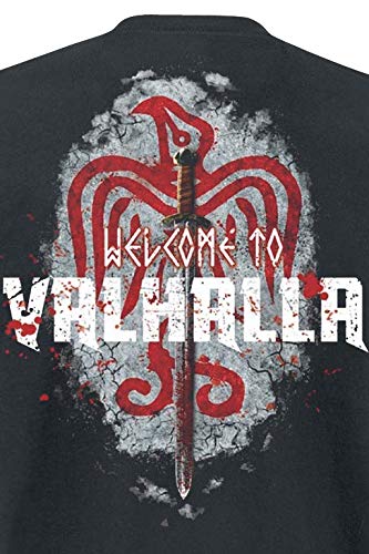 Vikings Welcome To Valhalla Hombre Camiseta Negro L, 100% algodón, Regular