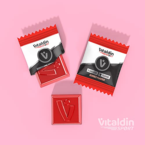 VITALDIN SPORT Power Gummies Caffeine & Taurine – Energía rápida y sostenida – 80 mg Cafeína, 40 mg Taurina por serving + Vitamina B6 – Doypack de 30 Bites de gominola – Sabor frutos rojos – Vegano