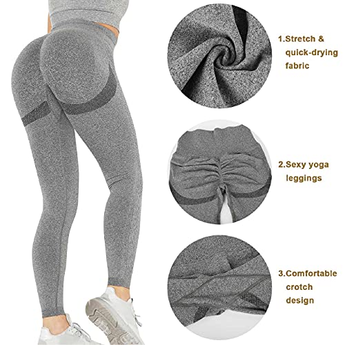 Voqeen Pantalones de Adelgazantes Push Up Mujer Leggins Reductores Adelgazantes Leggings Pantalones de Yoga Anticeluliticos Cintura Alta Mallas Fitness (Gris, S)