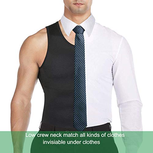 Vphancy Camiseta Reductora Hombre Compresión, Camisetas Interiores Tirantes, Fajas Moldeadora Adelgazantes - Alta Elasticidad para Comprimir Pecho Abdomen y Cintura (Negro, L)