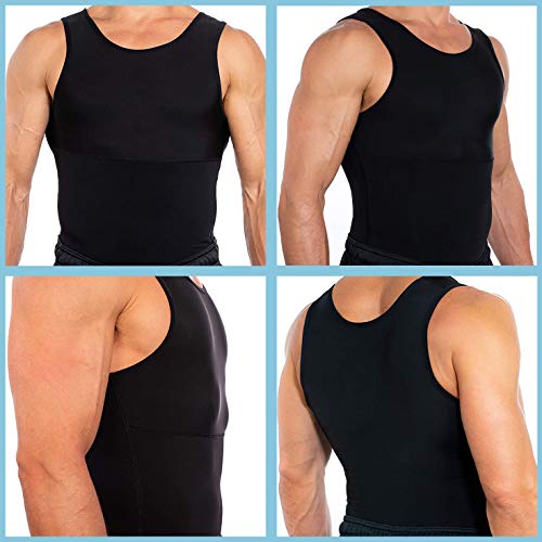 Vphancy Camiseta Reductora Hombre Compresión, Camisetas Interiores Tirantes, Fajas Moldeadora Adelgazantes - Alta Elasticidad para Comprimir Pecho Abdomen y Cintura (Negro, L)