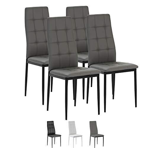 VS Venta-stock Set de 4 sillas Comedor Chelsea tapizadas Gris, certificada por la SGS, 42 cm (Ancho) x 51 cm (Profundo) x 97 cm (Alto)