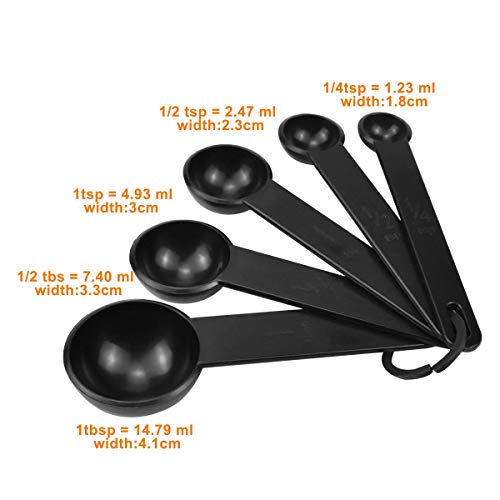 wangjiangda Cuchara Medidora 10 Piezas Cuchara Medidora Plástico Negro Tazas para Cocina y Hornear Tazas de Medición Vasos y Cucharas para Medir Líquidos Sólidos