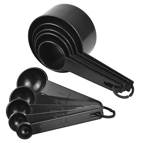 wangjiangda Cuchara Medidora 10 Piezas Cuchara Medidora Plástico Negro Tazas para Cocina y Hornear Tazas de Medición Vasos y Cucharas para Medir Líquidos Sólidos