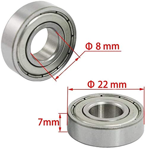 WANGZAIZAI Rodamientos de Bolas 608 ZZ, 20 Piezas de 8 mm x 22 mm x 7 mm, rodamientos de Bolas de Ranura Profunda en Miniatura con Doble blindaje de Metal para Patines de Patines en línea