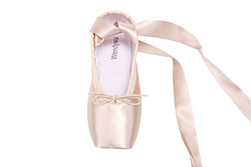 WENDYWU - Zapatos de ballet para mujer de ballet clásicos, punta de satén, zapatillas de baile, con tapones de los dedos de los pies, protectores de gel de silicona y cinta, Rosa (rosa), 39 EU