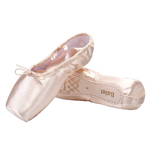 WENDYWU - Zapatos de ballet para mujer de ballet clásicos, punta de satén, zapatillas de baile, con tapones de los dedos de los pies, protectores de gel de silicona y cinta, Rosa (rosa), 39 EU