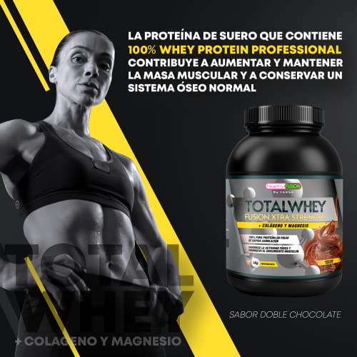 Whey Protein Colágeno y Magnesio, Rápida asimilación, Aumenta masa muscular, Mejora tus entrenamientos deportivos y favorece la correcta recuperación muscular, Doble Chocolate, 1000g