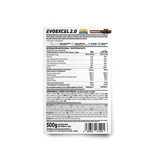 Whey Protein Isolate + Concentrate de HSN Evoexcel 2.0 | Sabor Chocolate 500 gr = 17 Tomas por Envase | Batido Proteínas Suero de Leche con DigeZyme® LactoSpore® y Calostro