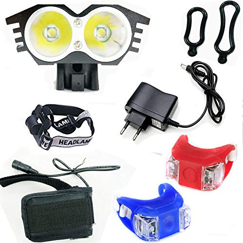 Wii Fire Linterna LáMPARA para bicicletas bici CREE XM-L U2 - Luz LED frontal para manillar de bicicleta (2 focos, 5000 Lumens, 4 modos) con 2 x Luz Luces Lámpara Trasera para Bici Bicicleta,100% de Satisfacción o Devolución del Dinero.