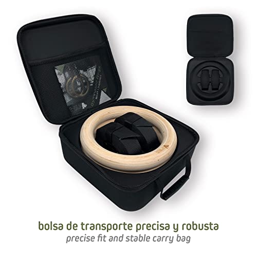 Wild Instincts Gym Rings Wood 32mm con WebApp | Anillos de Fitness | Anillos de Gimnasio | Juego de Anillos de Madera Profesionales para Gimnasia y Calistenia | Incl. Guía de Entrenamiento