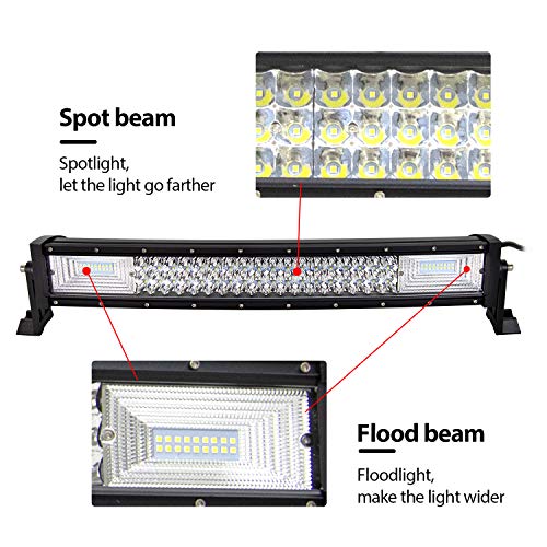 Willpower Barra de luz led curvada de 22 pulgadas 270W combo de inundación puntual triple fila luces de trabajo de conducción led fuera de la carretera barra de luz antiniebla para camioneta ATV Barco