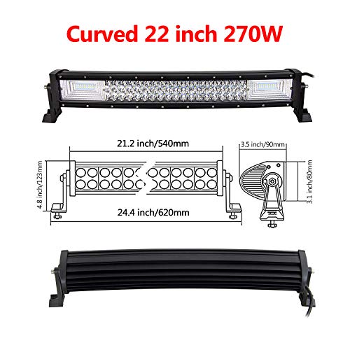 Willpower Barra de luz led curvada de 22 pulgadas 270W combo de inundación puntual triple fila luces de trabajo de conducción led fuera de la carretera barra de luz antiniebla para camioneta ATV Barco