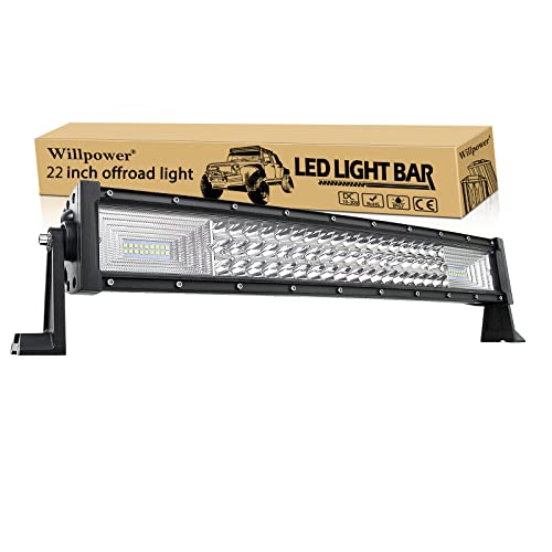 Willpower Barra de luz led curvada de 22 pulgadas 270W combo de inundación puntual triple fila luces de trabajo de conducción led fuera de la carretera barra de luz antiniebla para camioneta ATV Barco