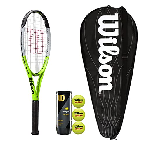 Wilson Blade Feel RXT 105 - Raqueta de tenis con funda de raqueta de longitud completa y 3 pelotas de tenis abiertas de EE.UU