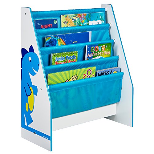 Worlds Apart Dinosaurier Regal für Kinderbücher Estantería Infantil con diseño Dinosaurio, MDF, Blanco y Azul, 60.00x51.00x23.00 cm