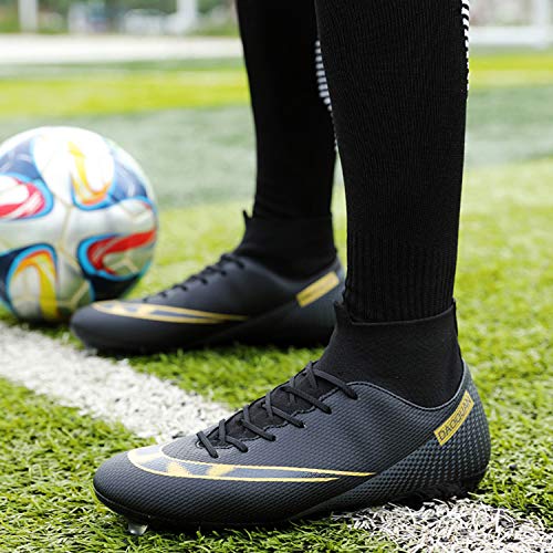 WOWEI Zapatos de Fútbol Hombre Spike Aire Libre Profesionales Atletismo Training Botas de Fútbol Zapatillas de Deporte,T2150 Negro,39 EU